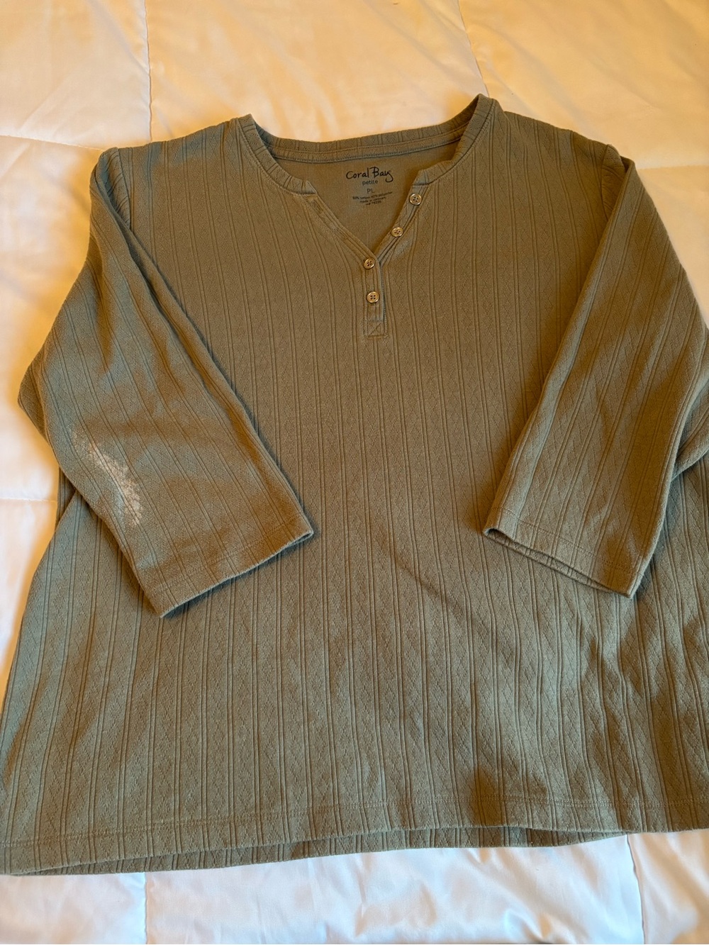 Coral Bay Men's Olive Ribbed Henley Long Sleeve Shirt
